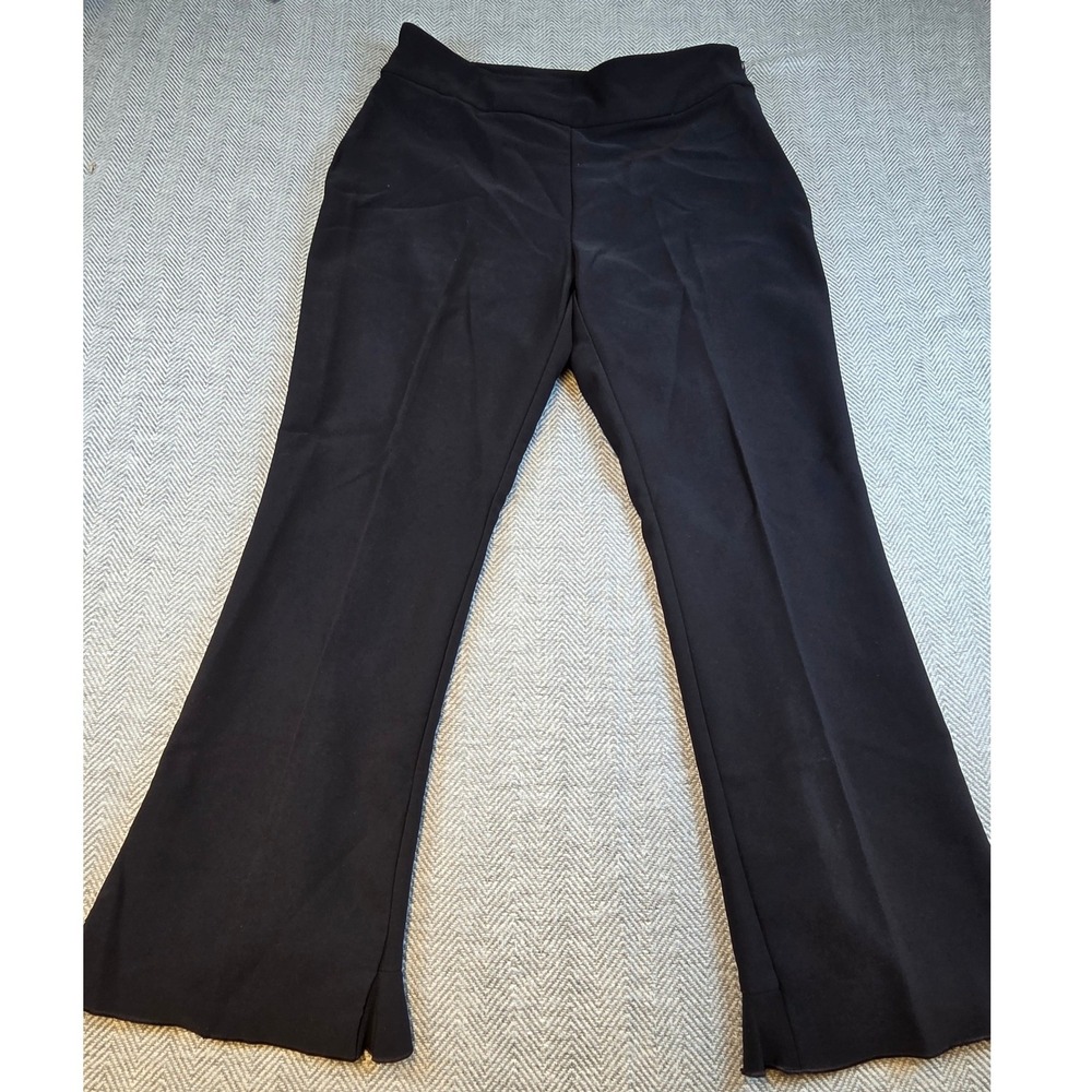 INC International Concepts Black Flare Leg Petal Hem Trousers Size 12 Side Zip